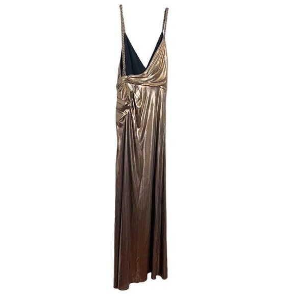 Retrofete Yesi Dress Bronze Gold Metallic Wrap Bodice Gown High Slit Women’s ~ S - Picture 4 of 15